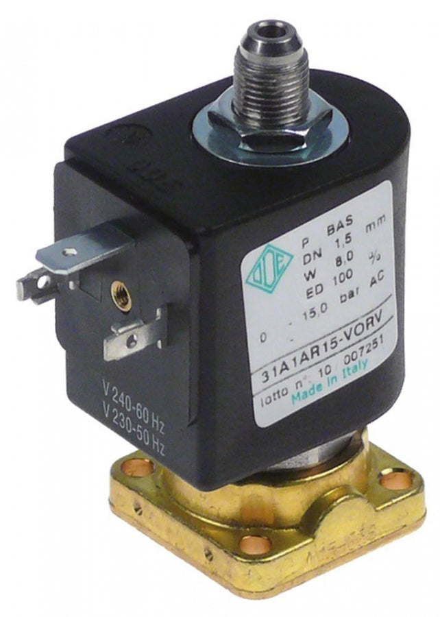 solenoid valve brass 3-ways 230 VAC DN 1,5mm -10 up to 140°C coil type ADA membranes ruby