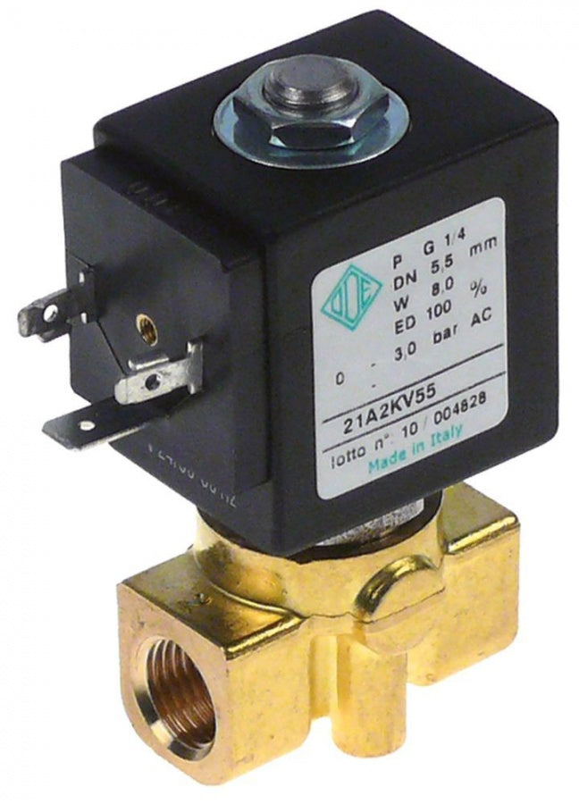 solenoid valve brass 2-ways 24V AC inlet 1/4" outlet 1/4" L 40mm DN 5,5mm ODE coil type BDA