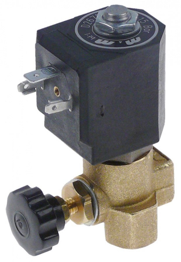 solenoid valve brass 2-ways 230 VAC inlet ¼" outlet ¼" slide-on receptacle DIN -10 up to 180°C