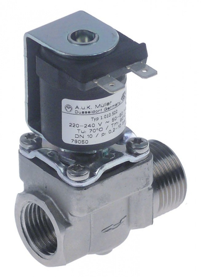 Electrovalva din Inox A.u.k. Muller, 230 V, intrare 3/4", iesire 1/2", L 57 mm  370600