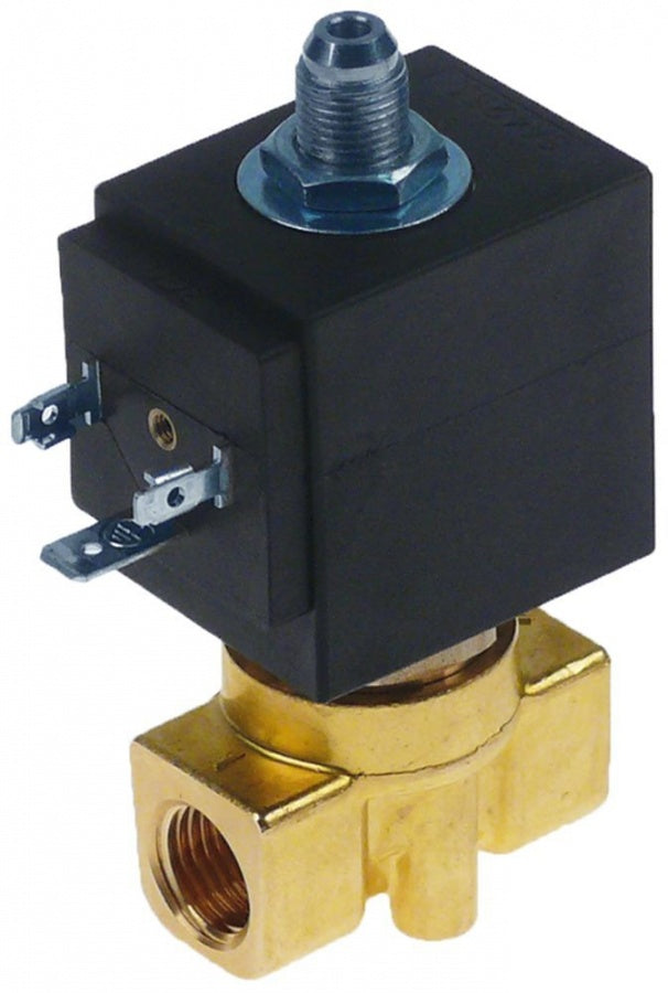 solenoid valve brass 3-ways 230V AC connection 1/4" L 40mm straight DN 2mm
