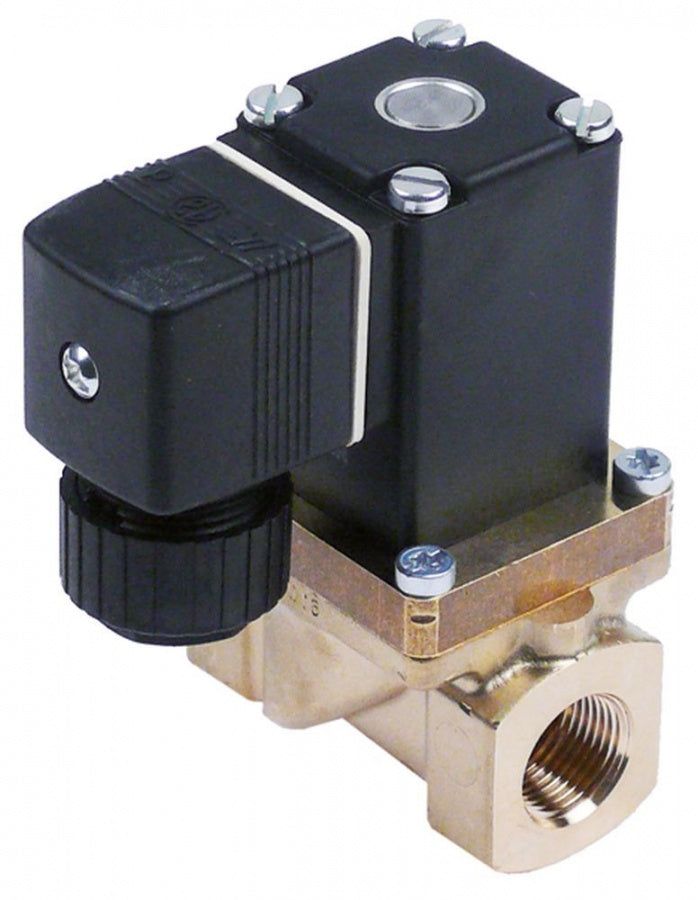 solenoid valve brass 2-ways 230V connection 3/8" DN 13mm slide-on receptacle DIN 90°C BÜRKERT