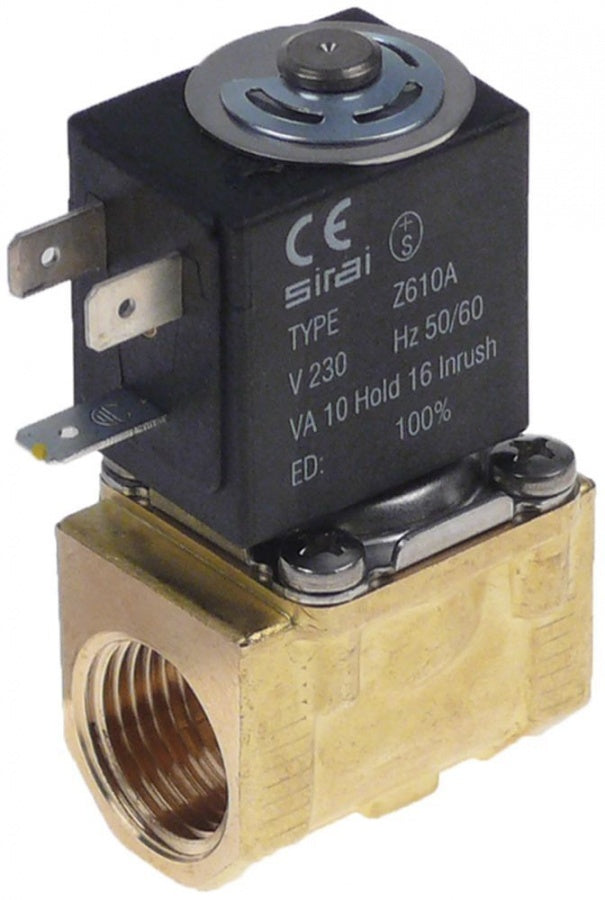 solenoid valve brass 2-ways 230V connection ½" L 41mm DN 10mm slide-on receptacle compact SIRAI