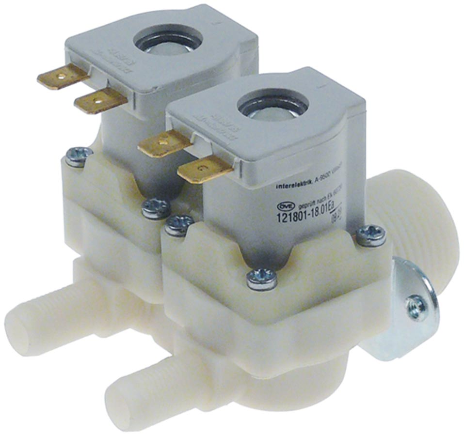 solenoid valve double straight 230V AC inlet ¾" outlet 11,5mm t.max. 90°C plastic INTERELEKTRIK