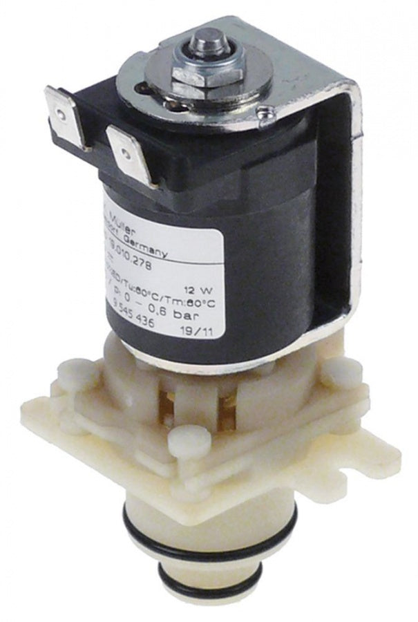 solenoid valve single 24V inlet 24mm outlet 14mm 10 t.max. 60°C MULLER 19.010.278 plastic