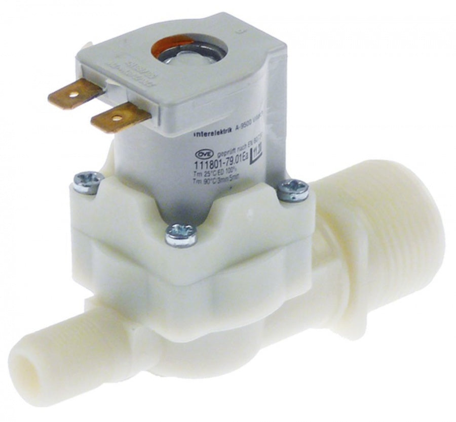 Electrovalva dreapta 220/240 V, intrare 3/4", iesire 13,5 mm, DN8, t.max. 90°C, plastic - 370688