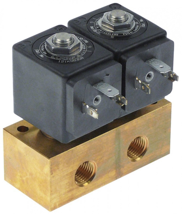 solenoid valve brass 3-ways 230V AC connection ¼" IT L 77mm coil type 4818653D