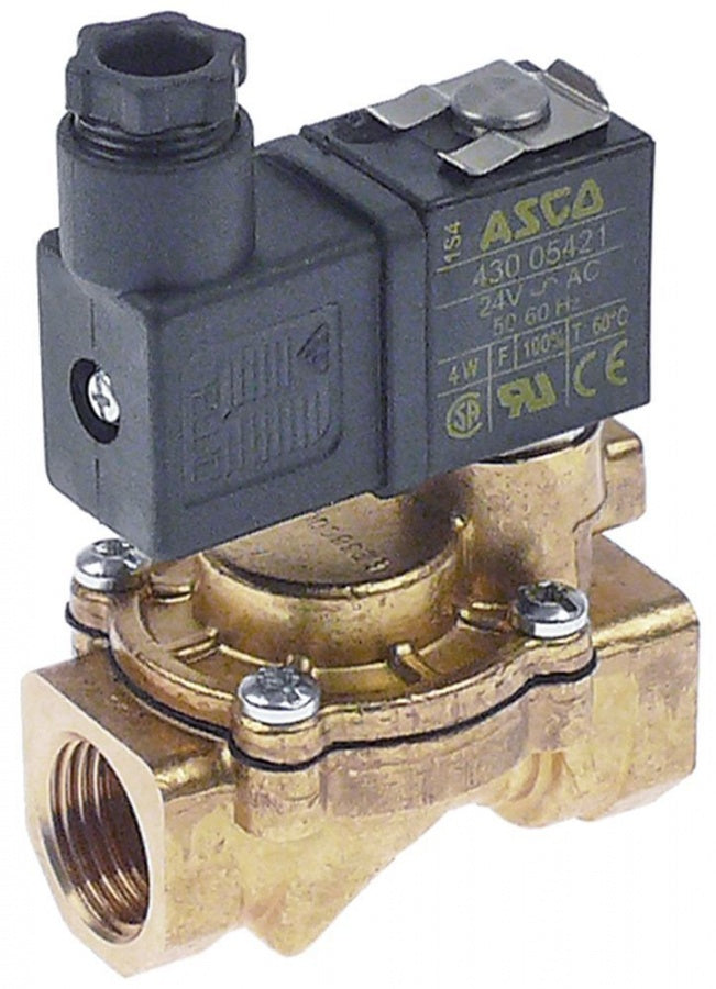 solenoid valve 2-ways 24 VAC inlet ½" IT outlet ½" IT L 62mm DN 12mm t.max. 85°C