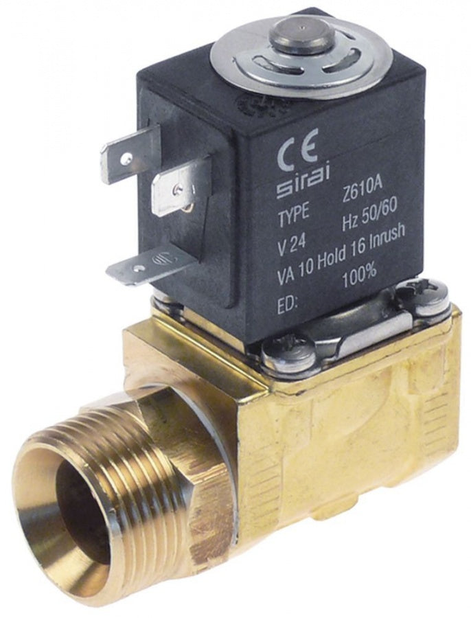 solenoid valve brass 2-ways 24 VAC inlet ¾" ET outlet ½" IT connection ¾" L 61mm DN 10mm