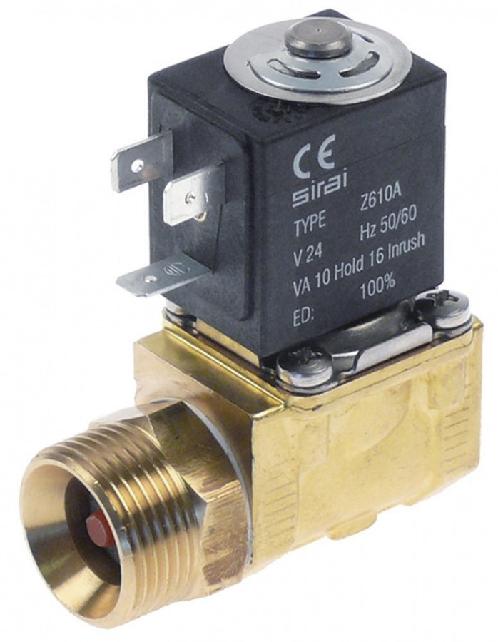 solenoid valve brass 2-ways 230 VAC inlet ¾" ET outlet ½" IT L 61mm -10 up to 100°C SIRAI
