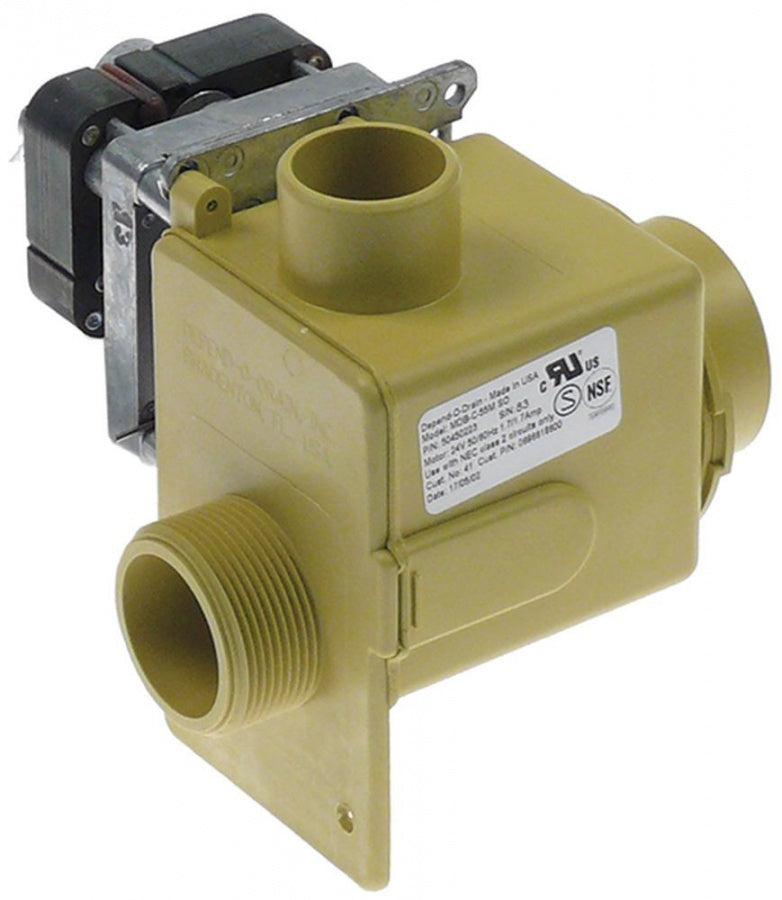 drain valve electric 24 V inlet 38 mm inlet 1½" outlet 54,5 mm plastic 50/60