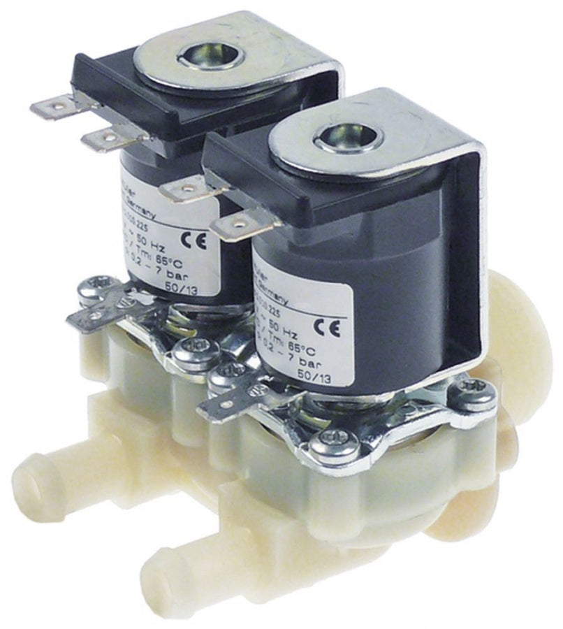 solenoid valve double straight 230V AC inlet ¾" outlet 11,5mm DN10 t.max. 70°C plastic MULLER