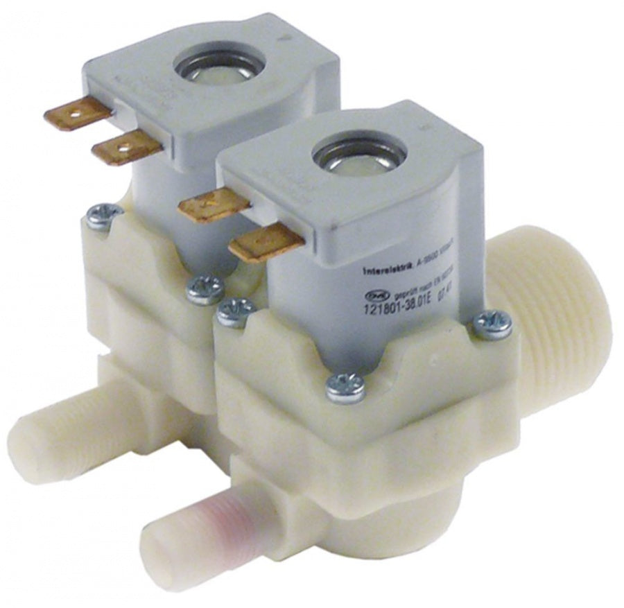 solenoid valve double straight 220/240V AC inlet ¾" outlet 10,5mm output B 3l/min plastic