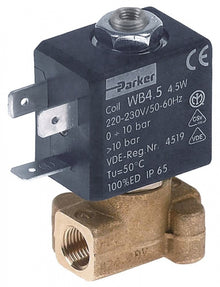 solenoid valve 2-ways 230 VAC inlet 1/8" outlet 1/8" L 30mm PARKER type series WB4.5
