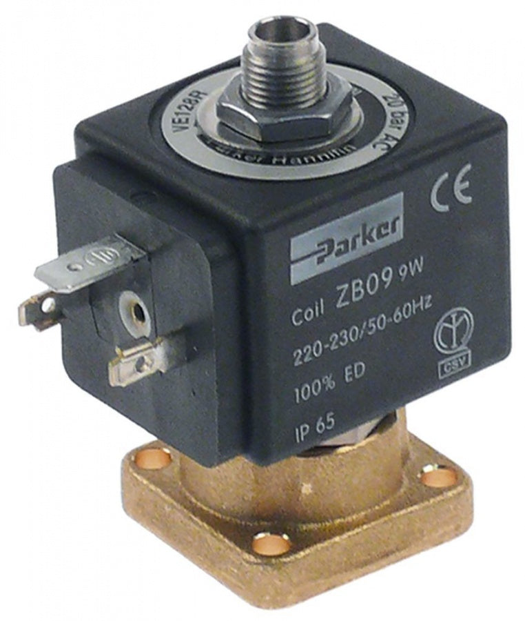 solenoid valve 3-ways 230 VAC body inner cone DN 1,2mm slide-on receptacle DIN -20° up to 140°C
