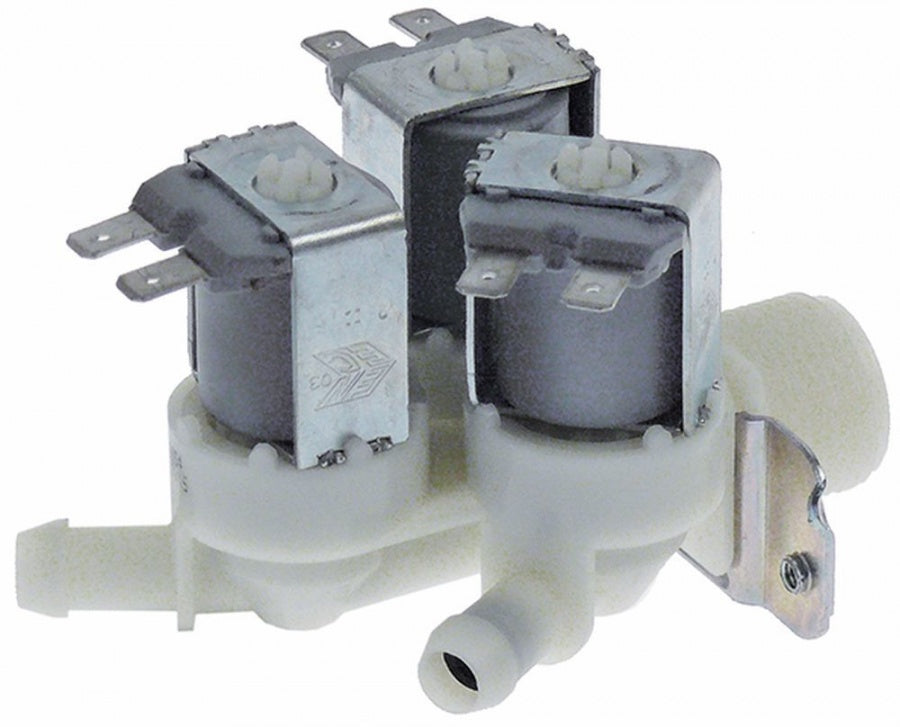 Electrovalva tripla dreapta 12V, intrare 3/4", ieșire ø10,5mm, T.max. 90°C, ELBI 369, plastic, Girbau 422766