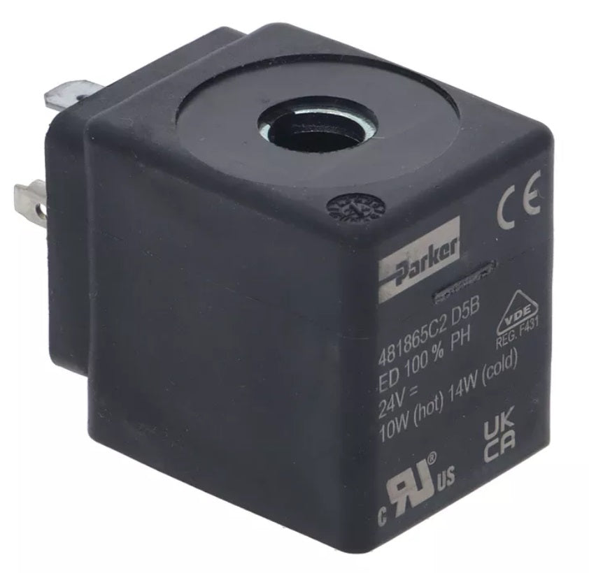 Bobina electrovalva LUCIDER-PARKER DZ02C2, 24V DC, 9VA, interior ø 14.5 mm, 439501, 481865C2