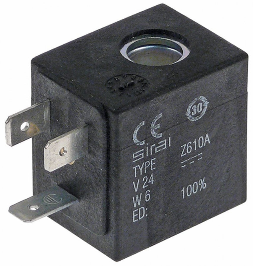 Bobina electrovalva Sirai Z610A, 24 V CC, 6 W, interior ø 10 mm, 25 x 33 mm, H 33 mm - 371069