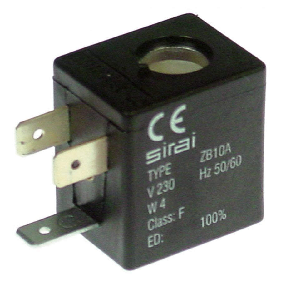 Bobina electrovalva Sirai ZB10A, 230V, 4 VA, 50/60 Hz, dimensiuni 27,5 x 22 mm, H 30 mm, int. ø 10,2 mm - 371085