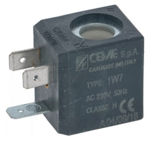 Bobina electrovalva CEME tip 1W7, 230 V, AC, 50 Hz, interior ø 10 mm, conectori 6,3 mm,  H 30 mm - 371154