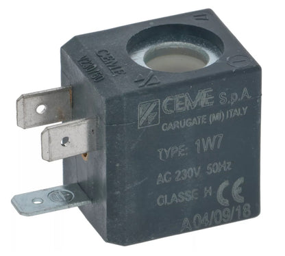 Bobina electrovalva CEME tip 1W7, 230 V, AC, 50 Hz, interior ø 10 mm, conectori 6,3 mm,  H 30 mm - 371154
