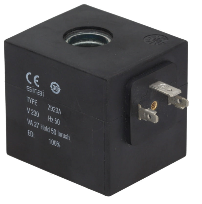 Bobina electrovalva Sirai Z923AV, Z914A, 230 V, 27 VA, int. ø 16 mm, H 49 mm - 371161