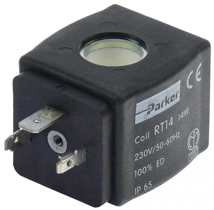 bobina PARKER 230VAC 14VA 50/60Hz tip de bobină RT14  ø orificiu 14mm Î 33mm L 33mm