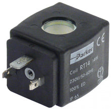 bobina PARKER 230VAC 14VA 50/60Hz tip de bobină RT14  ø orificiu 14mm Î 33mm L 33mm