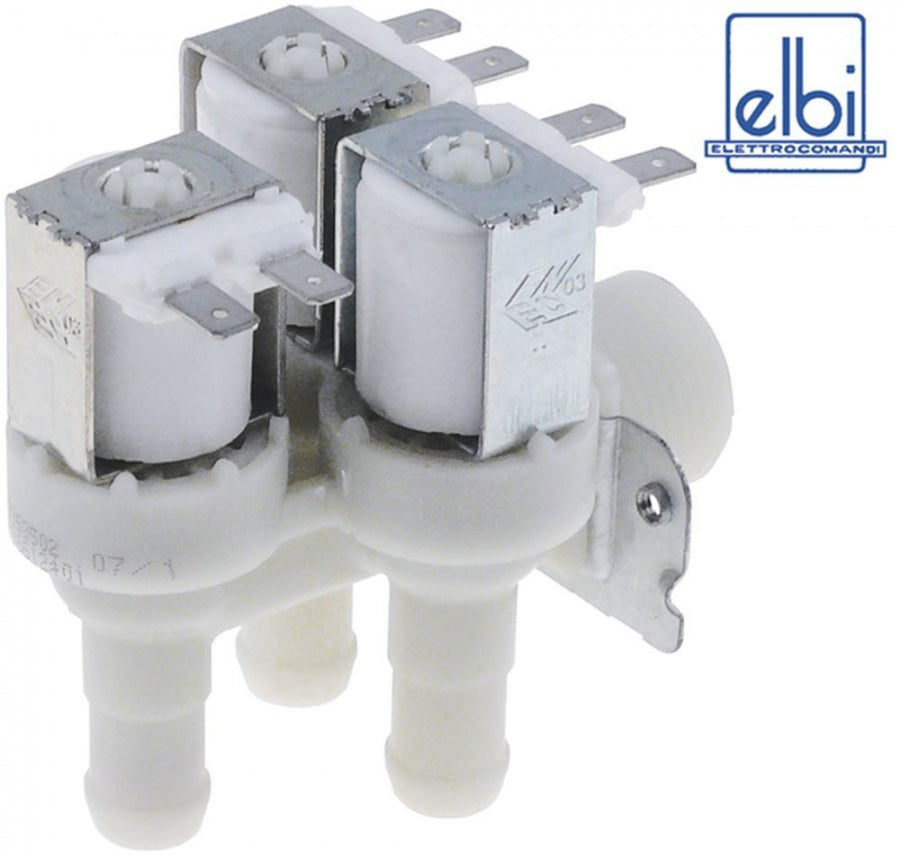 solenoid valve 3-fold angled 230V inlet ¾" outlet 13,5mm output B 0,5l/min ELBI