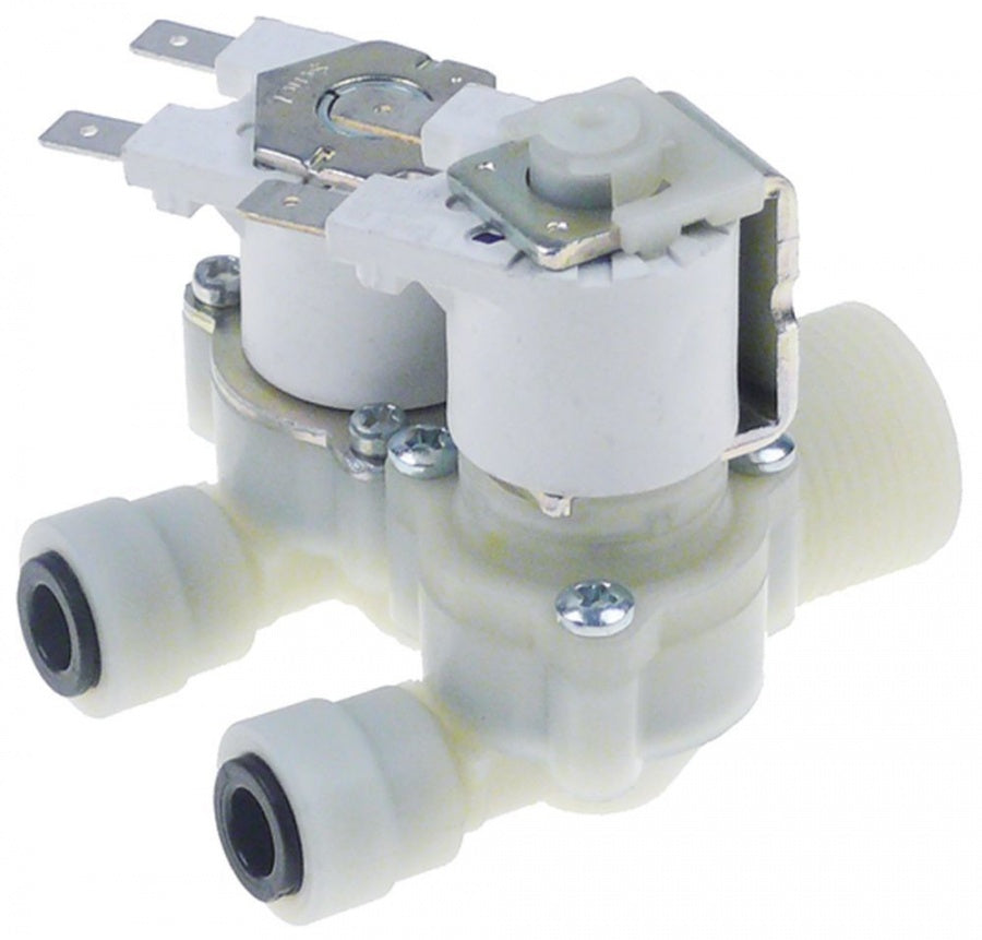 solenoid valve double straight 230V t.max. 60°C plastic RPE flow regulating valve inlet white