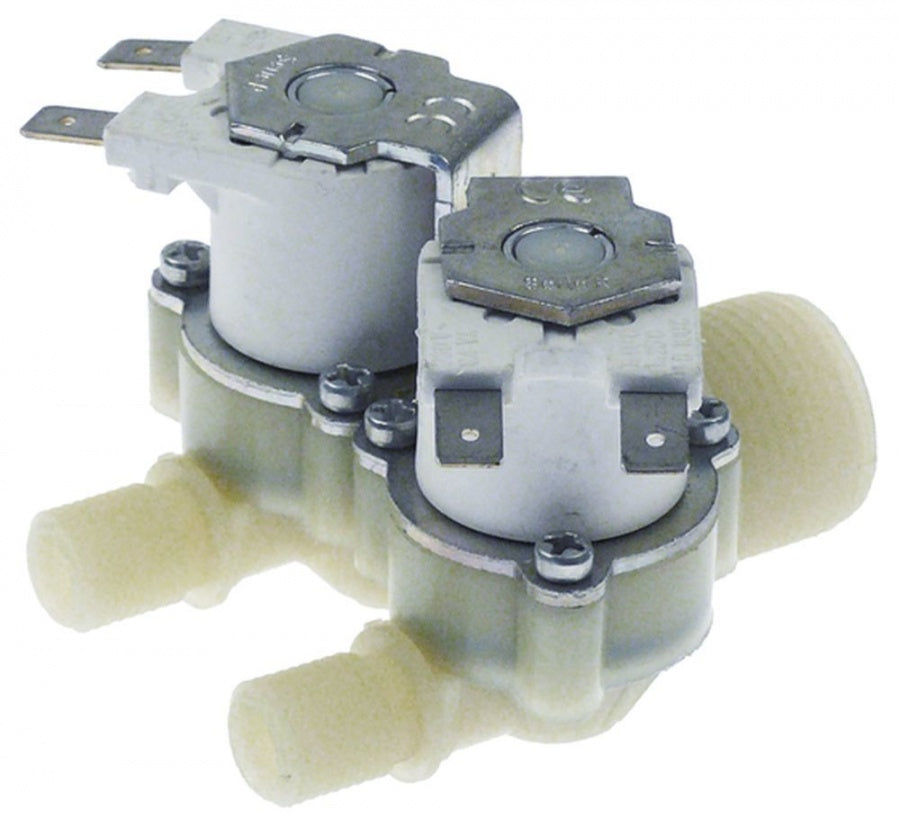 solenoid valve double straight 230V AC inlet ¾"mm outlet ¼"mm t.max. 25°C plastic RPE