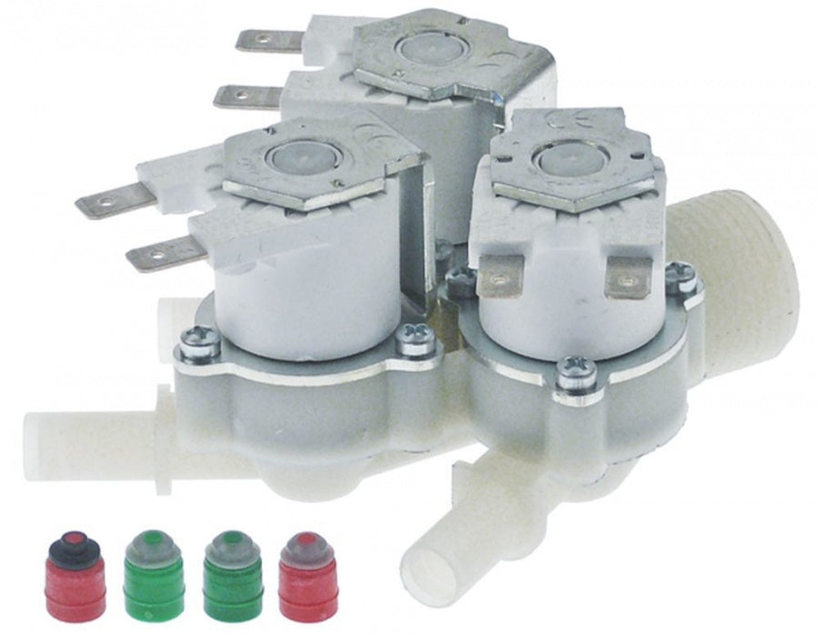 solenoid valve triple straight 230V AC inlet 3/4" outlet 10mm input 10-12l/min RPE plastic