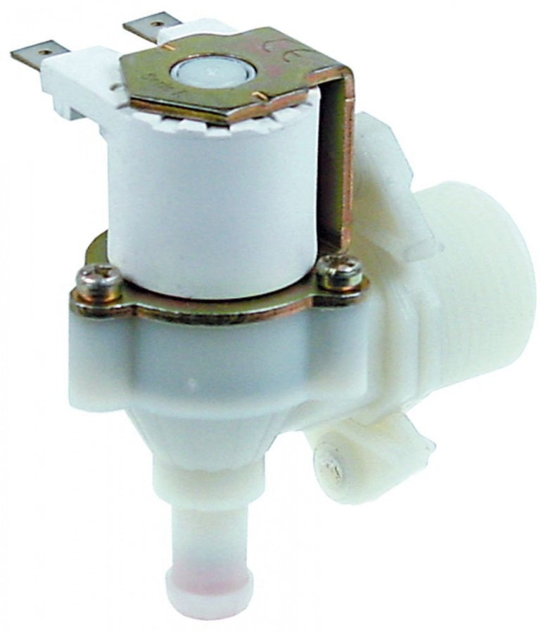 Electrovalva plastic unghiulara, 1 iesire, 230V, intrare ¾", iesire 11,5 mm, t. max. 90°C, RPE - Cod 374034