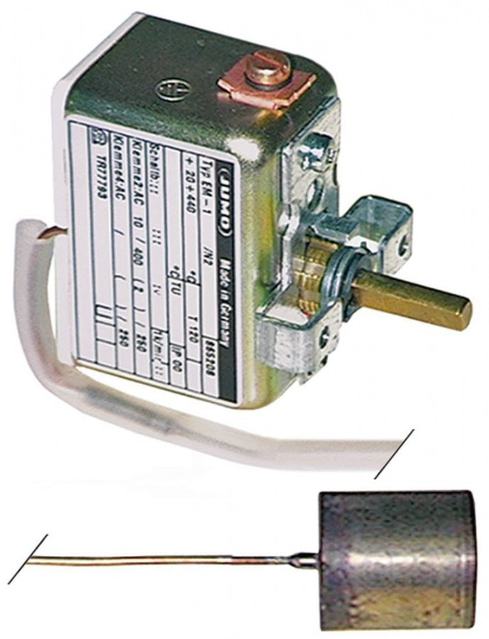thermostat t.max. 440°C temperature range 20-500°C 1-pole 1CO 10A probe ø 20mm probe length 21mm