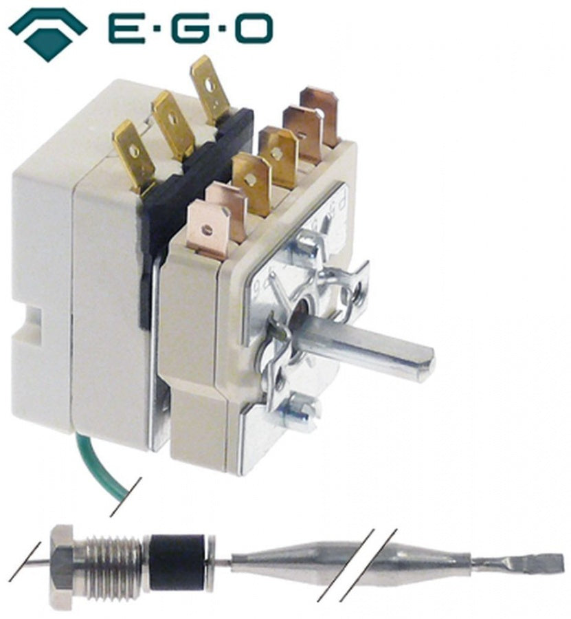 Termostat 30-90°C, cu intrerupator pe ax, 16 A, bulb ø 6 x 98 mm, capilar 2380 mm, presetupa M9, EGO 55.13619.210, 9755136155 - 375405