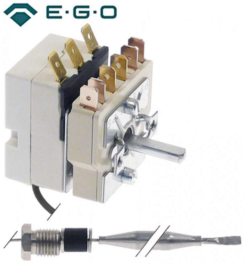 Termostat friteuza cu intrerupator 97-185°C, 1 contact, 16 A, senzor ø 6 x 87 mm, capilar 2380 mm, presetupa M9x1 - 375407