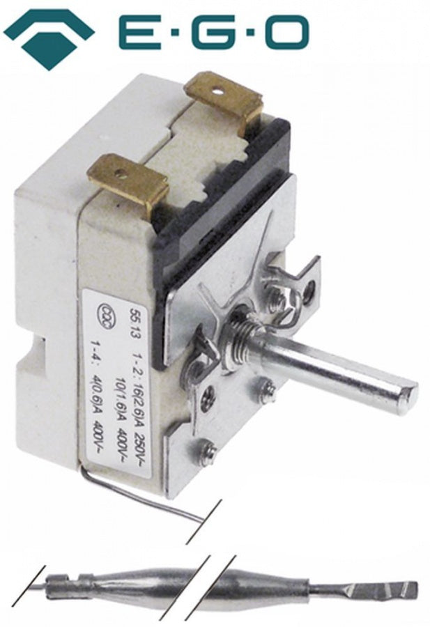 Termostat 60-190°C, contact 1NO, 16 A, senzor ø 6x77 mm, capilar 870 mm, EGO 5513032400 - 375517