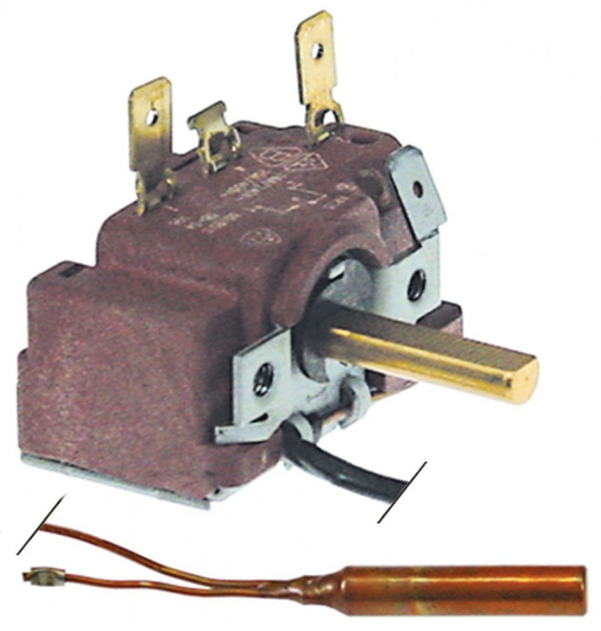 Termostat, temperatura maxima 95°C, gama temperatura 35-95°C, 1 contact, 16 A, senzor ø 6 mm, lungime senzor 36 mm - Cod 375759