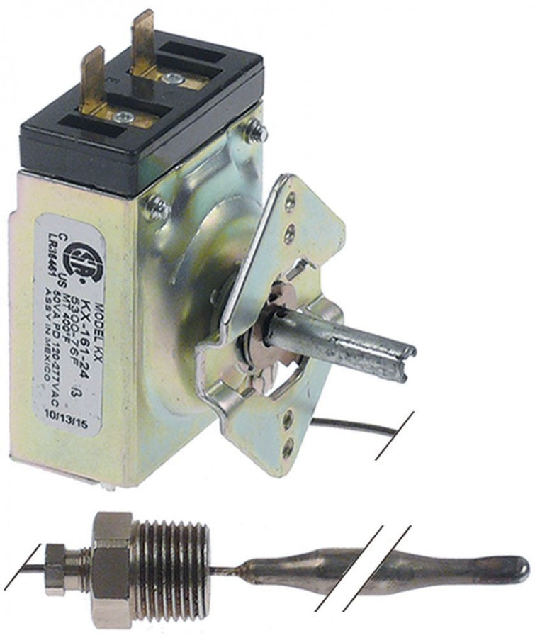 thermostat t.max. 204°C temperature range 93-204°C 1-pole 1NO probe ø 8mm probe L 128mm