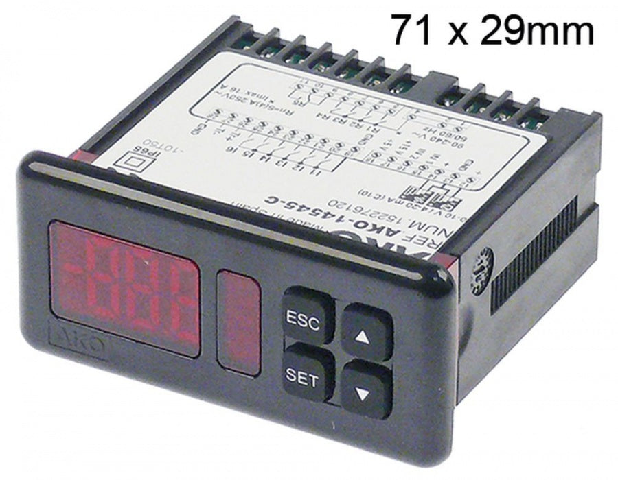 electronic controller AKO type AKO-14545-C 71x29mm 12V voltage AC NTC/4-20mA relay outputs 7 NO-5A(4)
