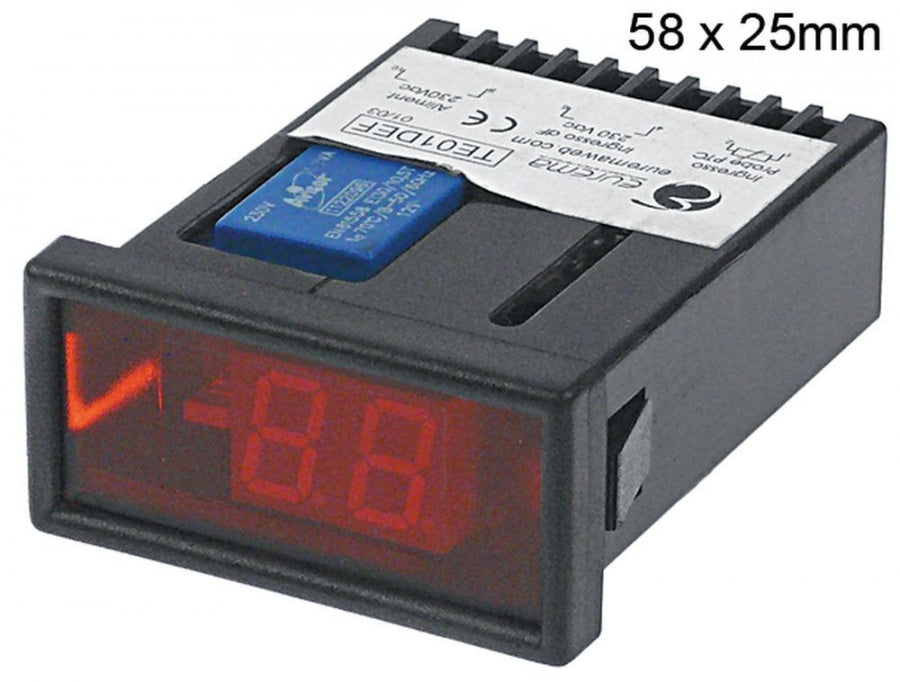 thermometer EUREMA type TE01DEF 58x25mm 230 V voltage AC measuring input PTC display 2½ digit