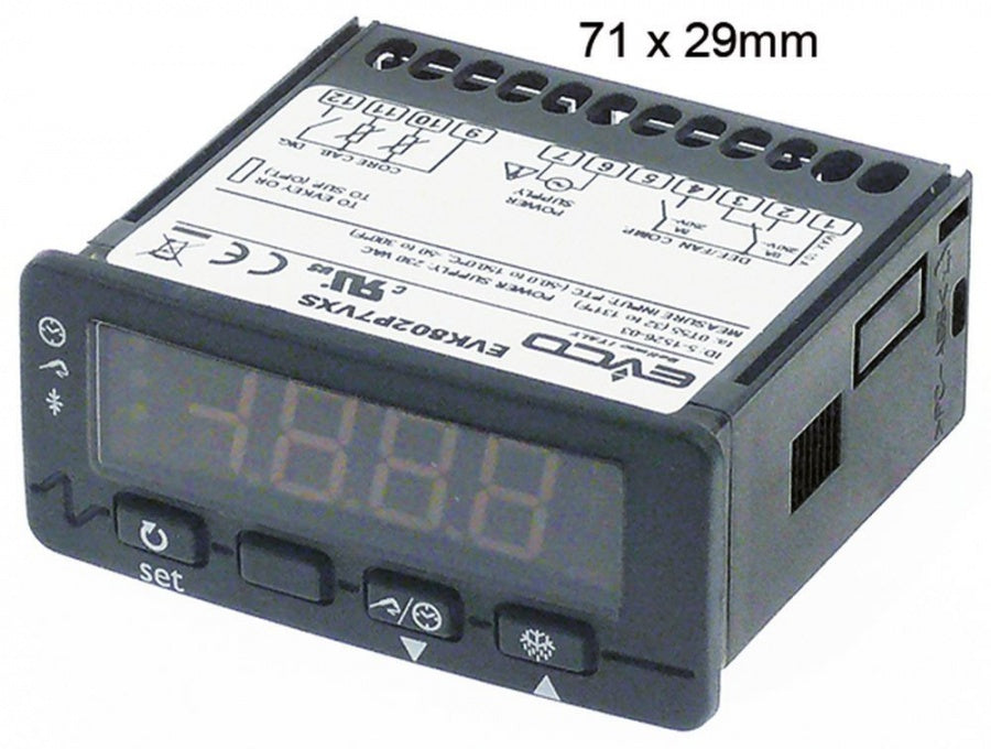 electronic controller EVCO type EVK802P7 71x29mm 230 V voltage AC NTC/PTC relay outputs 2  NO-8A(4)