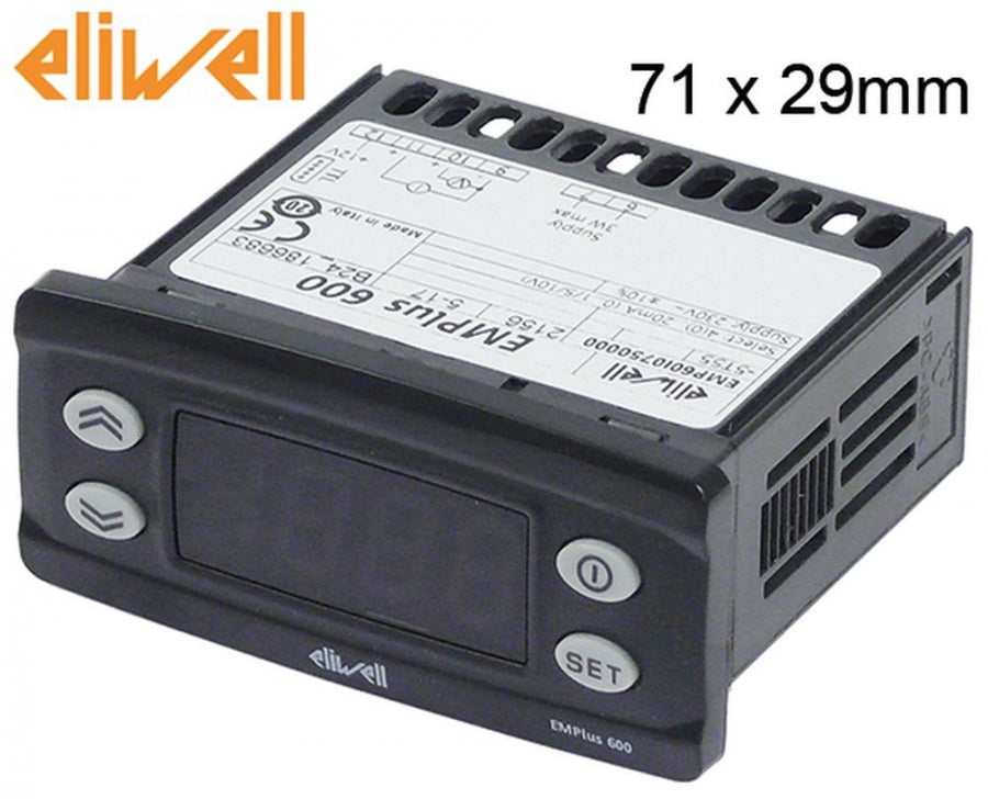 termometru ELIWELL tip EMPLUS 600 dimensiuni de montaj 71x29mm 230V tensiune AC V/I