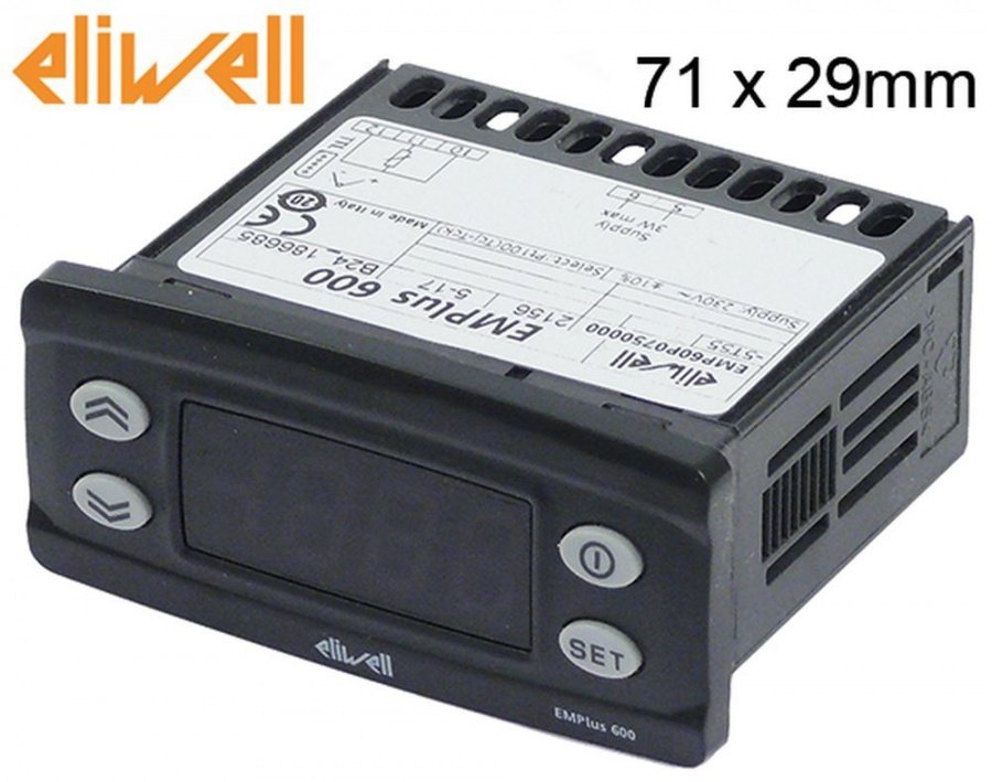 termometru ELIWELL tip EMPLUS 600 dimensiuni de montaj 71x29mm 230V tensiune AC