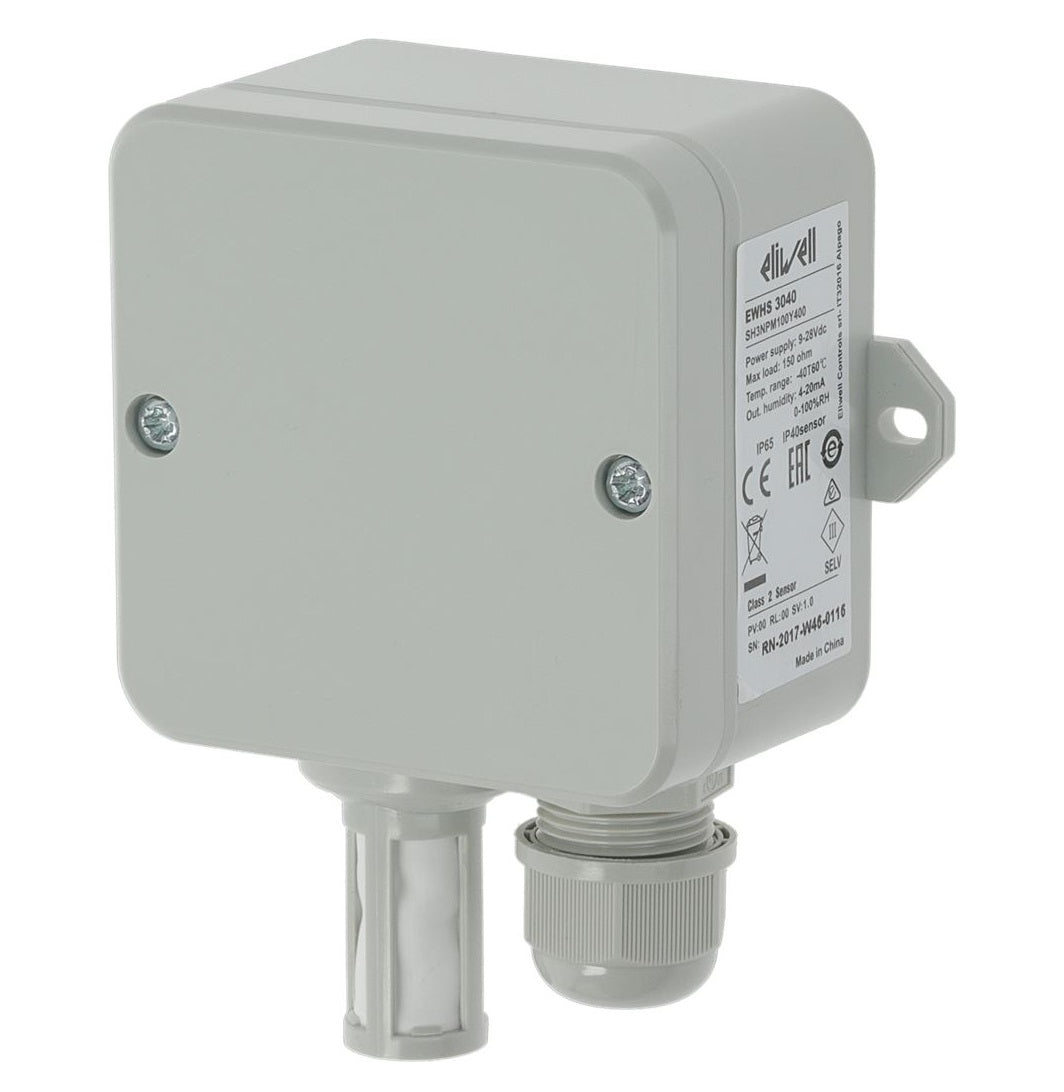 Senzor de umiditate EWHS 3040, rF 0-100%, ø 18mm, L senzor 34mm, -40 +60°C, alimentare 9-28 VDC, iesire 4-20mA, cutie 80x80x52 mm