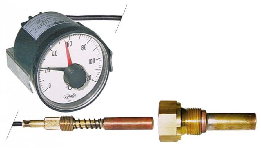 Termostat, temperatura maxima 120°C, gama temperatura 0-120°C, 1 contact, 5 A, senzor ø 8 mm, lungime senzor 28 mm - Cod 379032
