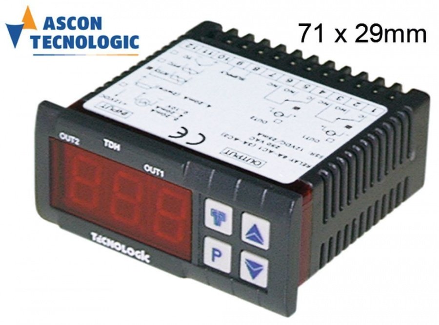 Controler electronic ASCON TECNOLOGIC TLK38FCRR, cu 2 relee iesire, alimentare 12V AC/DC, sonde Pt100/TC (J,K) - 379224