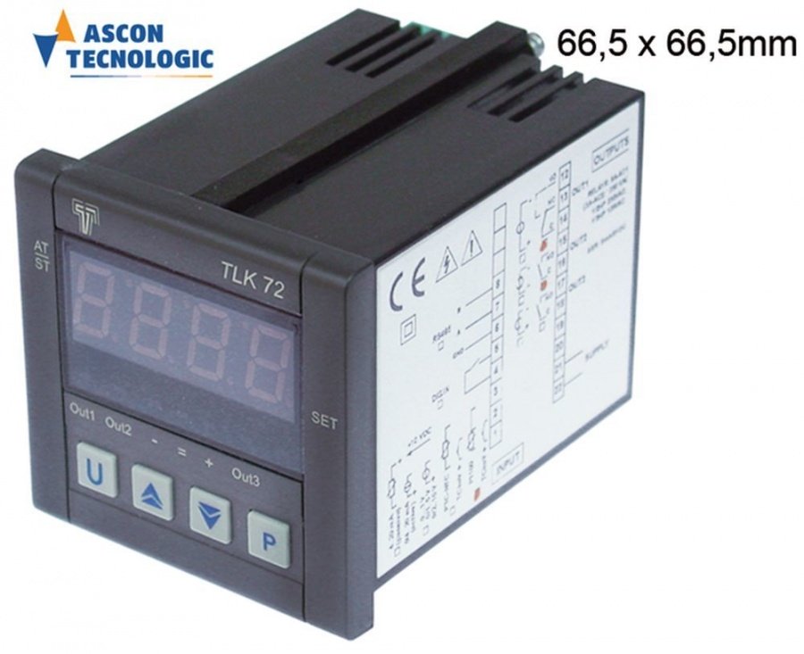 Regulator de temperatura Tecnologic TLK72HCRR---B, 100-240V, temp in functie de sonda, panou 72x72 mm, montare 66,5x66,5 mm, 2 iesiri cu relee - 379228