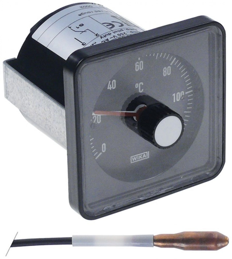 thermostat t.max. 120°C temperature range 0-120°C 1-pole 1CO 10A probe ø 8,5mm probe length 32mm