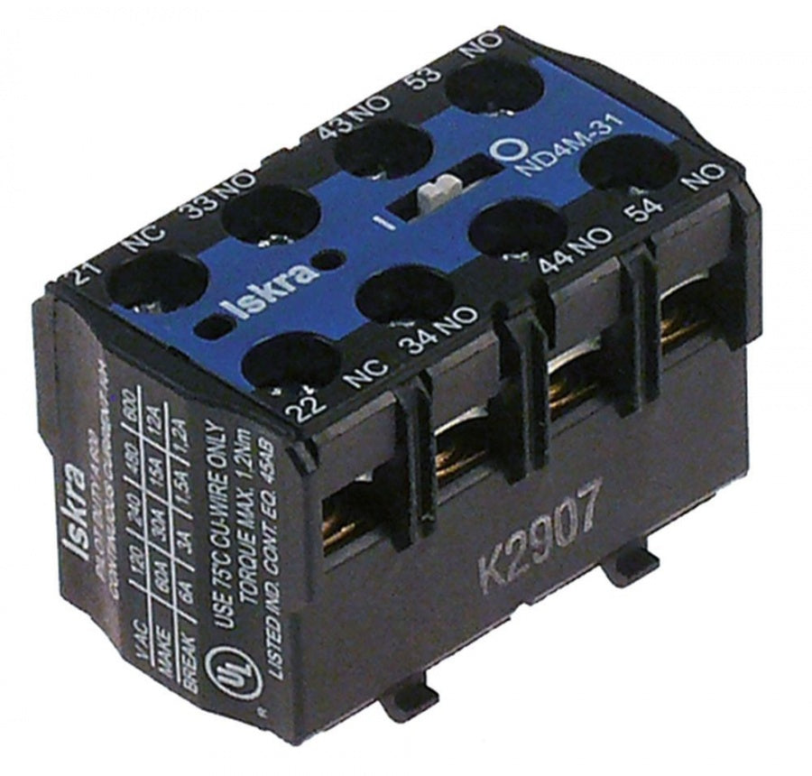 Contacte Auxiliare, contacte 3 ND/1 NI, AC15 6 A, pentru contactori 16 A 20 A, conectare cu surub - Cod 380227